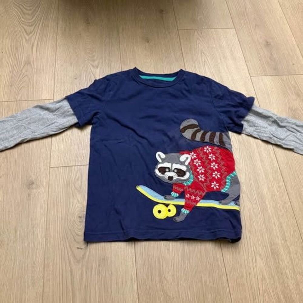 Mini Boden Raccoon Skateboarder Long Sleeve T-Shirt 6-7 yo